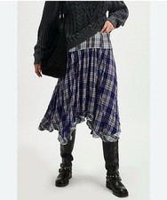 Free People Whitestone Plaid Midi Skirt Size 2 New