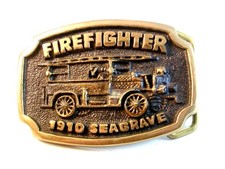 Vintage Firefighter 1910 Seagrave Brass Belt Buckle