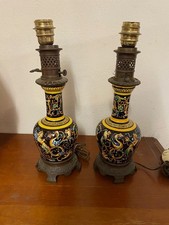 PAIRE DE LAMPES FAIENCE DE GIEN XIXEME DECOR RENAISSANCE ELECTRIFIÉES