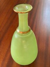 Antique French (?) 7" Opaline glass vase; chartreuse + gold rings, sig at pontil