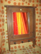 Ancien MIROIR combiné ACCROCHE TORCHONS CLES en BOIS Déco Montagne Savoie Chalet