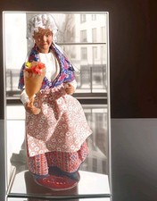 Claude Carbonel Santon de Provence Doll, Vintage French woman doll with Flower