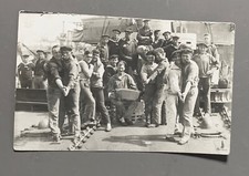 PHOTO CARD military men sailors boat bridge accordion dance party marine