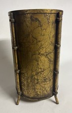 Vintage Hollywood Regency Gold Leaf Gilt Faux Bamboo Metal Trashcan Planter Pot