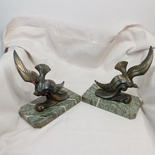 Pair Greenhouse Antique Books/Bird Decoration - Brass - 1960s