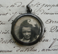 Antique 1900 Double Sided Blackened Metal Photo Door Pendant with Glasses