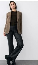 NEW Zara ELBOW PATCHES Wool Blend Notch Lapel Blazer in Houndstooth CAMEL Size S