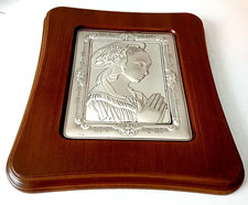 Religious painting, pious image, embossed plate in 925 silver, on wood