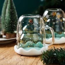 Tasse noel double paroi en verre borosilicate isolée transparente café thé 350ml