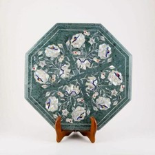 Table D'Angle En Marbre 12" Pietra Dura En Pierres Semi-Précieuses Artisanat