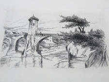 Georges GOBO (1876-1958) EAU FORTE ORIGINALE ORTHEZ PAU BEARN PYRENEEES 1940 c