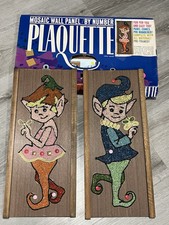 Vintage 1970’s Plaquette Pixie Wall Art, Set 2 In Original Box