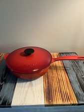 Le Creuset Red 3 Qt Enameled Cast Iron Saucier Sauce Pan France Signature 24