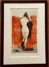Louis Icart-le Paravent Rouge-1922-Superbe Gravure couleurs, signée/No au crayon