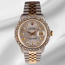 Rolex Datejust 36Mm Yg/Acier 2.50Ct Diamants Cadran Argent Fermoir Caché Montre