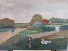 Antique Oil Painting-Rural Landscape Official Navy Painter-D.XXth Century » 