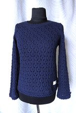 Odd Molly Blue Navy  Cotton Open Knit  Jumper Size 0 Embroidery on the back