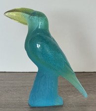 Vintage Daum France Crystal Blue & Yellow Toucan Bird Pate De Verre Figurine 4"