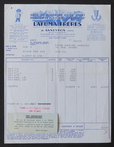 Facture anneyron 1967 lafuma - anneyron,