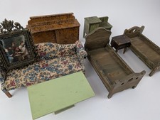 Antique German/Italy Dollhouse Lot Rare Art Beds Buffet Stove+