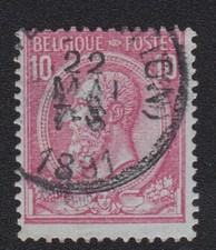 TIMBRE Belgique 1884-86 Leopold II 10c rose oblitéré n°71 catalogue Maury