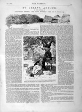 Old Antique Print 1877 Illustration Story Celia'S Arbour Fruit Tree Boy 19th