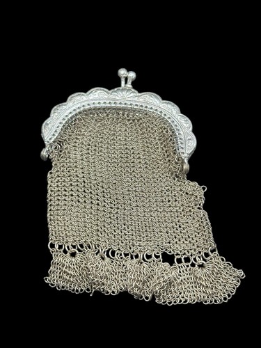 Antique silver mesh - silver, purse