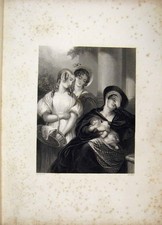 Original Old Antique Print C1840 Gems Beauty Verse Blessington Women Baby Cook