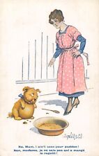 Postcard fantasy / illustrator / donald mc gill / woman with dog in bowl