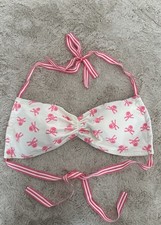 Victoria’s Secret Bikini Top Medium White Pink Skull Crossbones Y2K Halter RARE