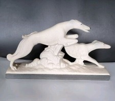 Statue couple de chiens lévriers céramique crispée émaillée Lemanceau Art Déco