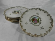 SERVICE OF 5 DESSERT PLATES DECOR GALANTE SCENE PORCELAIN LIMOGES 