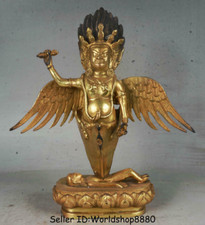 11.2" Old Tibet Bronze Gilt Mahakala Wrathful Deity Buddha Phurba Dagger Holder