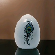 Sans Marque Porcelain Décoratives Peacock Feather Hand Painted White Egg -