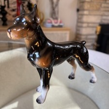Hand Painted Porcelain Doberman Pinscher Figurine MCM Dog Sculpture 7"