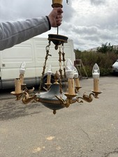 Ancien Lustre Suspension Bronze Empire Napoléon Lucien Gau Cygne Vert