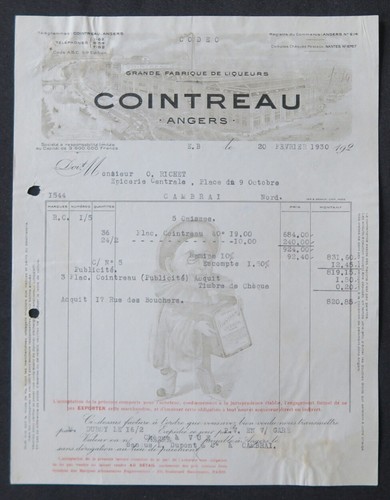 Facture angers 1930 liqueurs - angers,