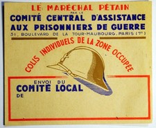 Prisoner War Parcel Tag Marshal Pétain Occupied Zone WW2 Helmet Adrian
