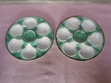 2  Assiettes à Huitres Vintage en Barbotine marquées LONGCHAMP France