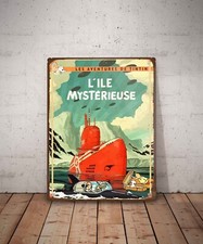 Plaque métal vintage l'ile mystérieuse Tintin Panneau Décoration Déco Affiche Bd