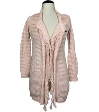 Odd Molly Long Cardigan Duster XS Knit Sweater Pink Cotton Silk Boho Embroidered