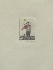 christine thouzeau Engraving signed Le Violoniste Deberdt naive art