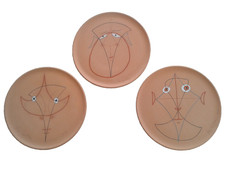 3 Original Ceramic Dishes by JEAN COCTEAU: Judge Hallebardier Surveyor 1958