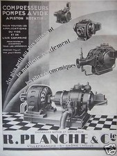ADVERTISEMENT 1927 COMPRESSORS ROTARY PISTION VACUUM PUMPS - R.PLANCHE Cie