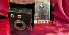 1940s Cord Box Camera 6x9 Format made in France with Case & Antique Sepia Photo