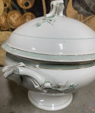 Antique 19th Century Paris Porcelain Soup Bowl Earthenware Service Green Tableware