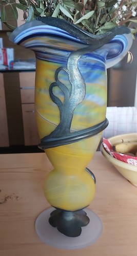 Vase opaline jaune bleu - bleu, et