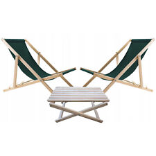 2 chaises longues + table basse ensemble de jardin, vert, bois, pliable