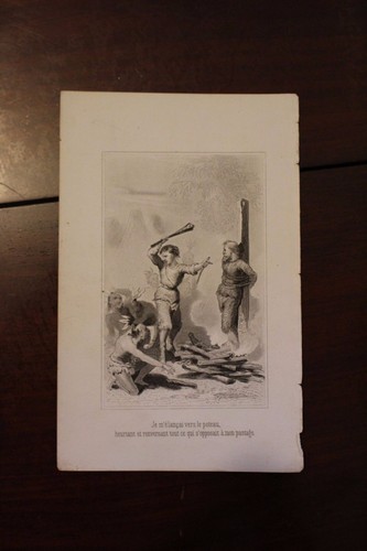 1882 gravure trappeur chez - ✒,