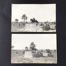 2 Photo Cards Horseback Riding Jumping Cross Country Jumping 1910 Postcard